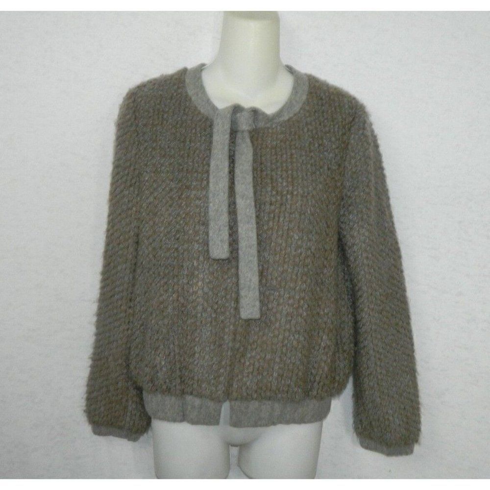 Anthropogie‎ Mignon Doo Jacket Gray Knit Loopy  Bow Tie Size X-Small